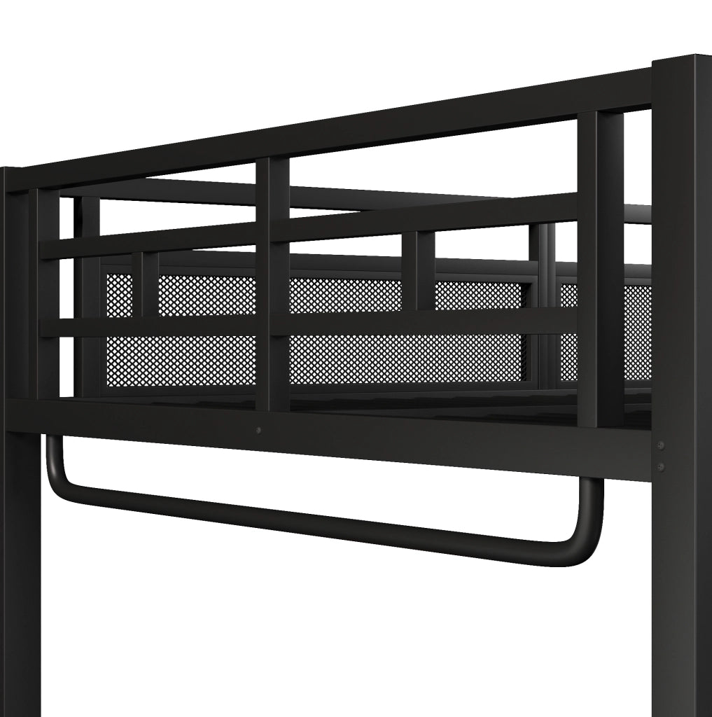 LETTO a soppalco 140x200 cm in metallo nero con scrivania, ripiani e barra appendiabiti
