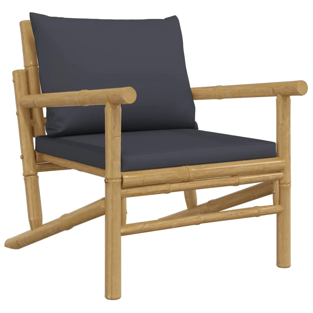 Set di mobili da giardino per esterni 4 pezzi con cuscini in bambù grigio scuro 02_0016135