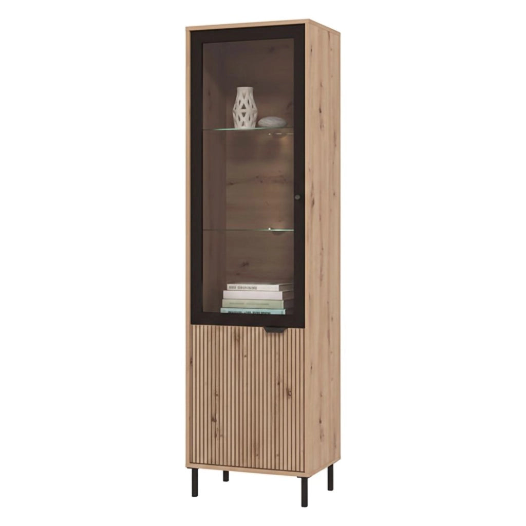 Mobile Espositore Sorisole, Vetrina 4 Ripiani, 54.5x40x195h cm Marrone Rovere Nodi
