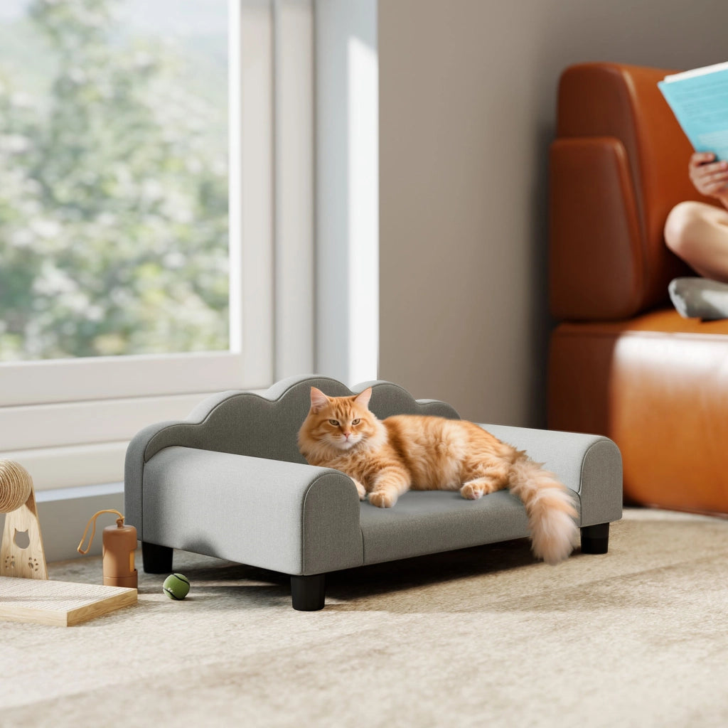 Divano per Cani con Braccioli ¨C zephmum ¨C Legno e Tessuto Grigio 66x42x28.5 cm