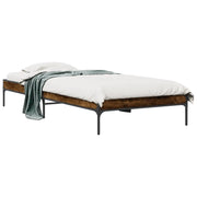 Letto singolo | Letto per adulti | Giroletto Rovere Fumo 90x190 cm in Legno Multistrato e Metallo