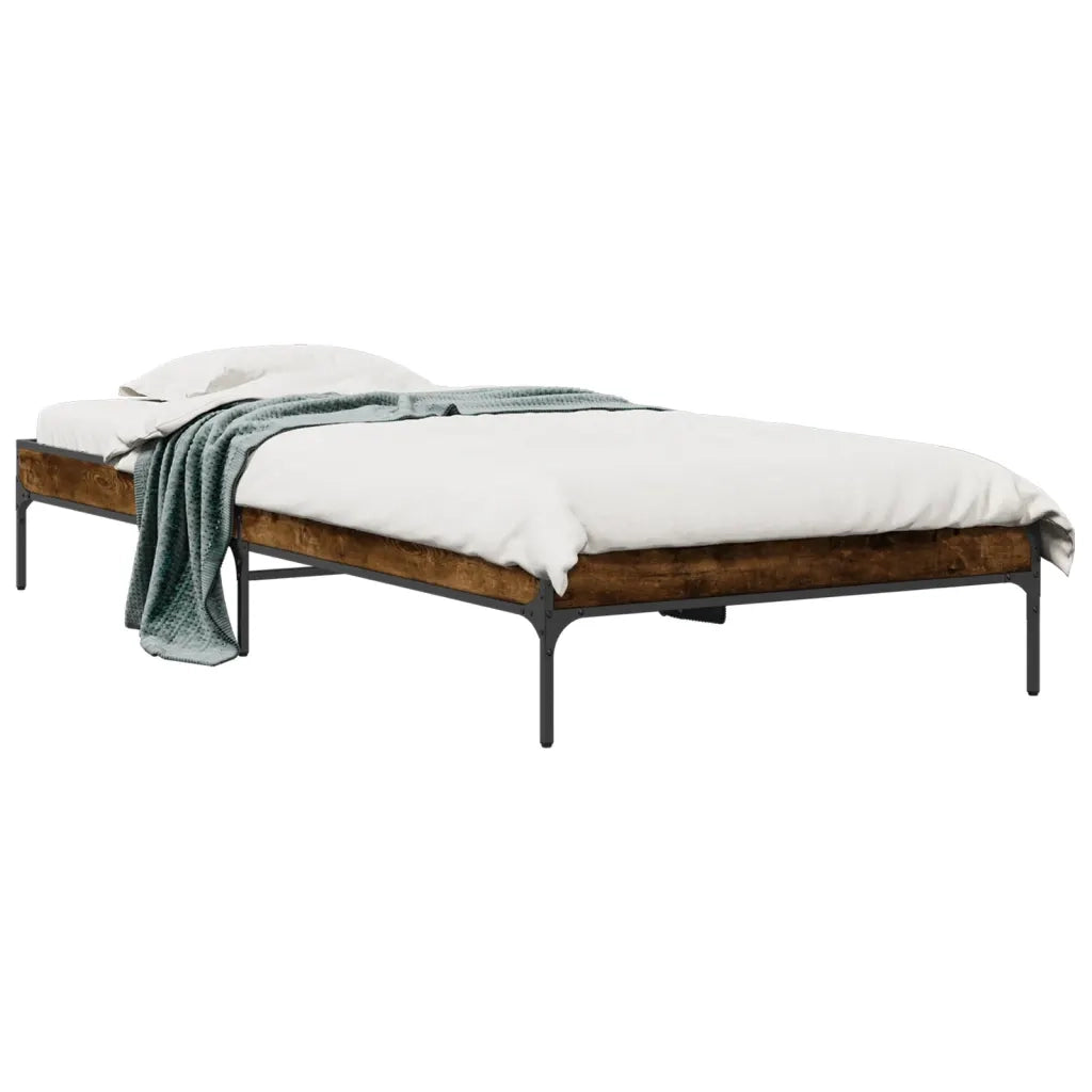 Letto singolo | Letto per adulti | Giroletto Rovere Fumo 90x190 cm in Legno Multistrato e Metallo