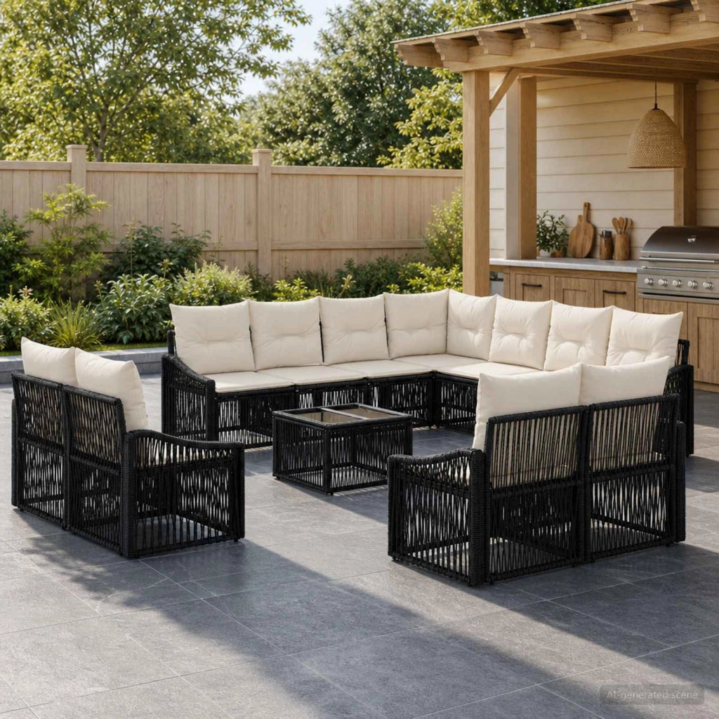 Set Divano da Giardino 12 pz Nero polyrattan 3436177