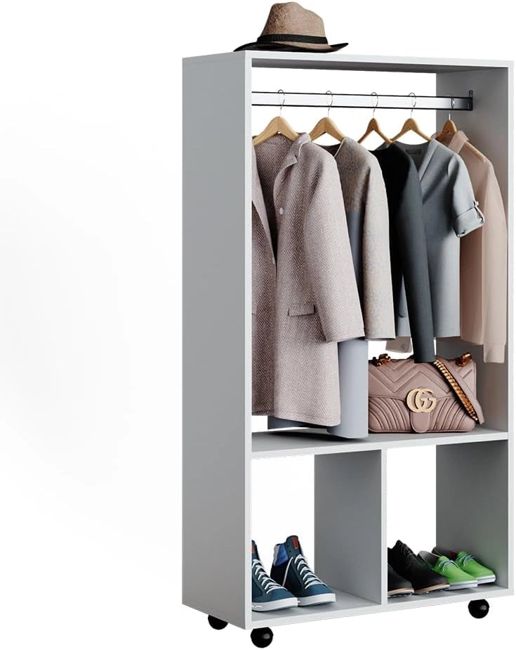 Armadio multifunzione Sydney, Bianco, 70 x 128 cm, su ruote per utilizzo flessibile e facile spostamento