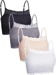 Camisetta con cintura elastica per donne e ragazze con stile a bandeau, non imbottita, 4 pezzi - Nero, Bianco e beige