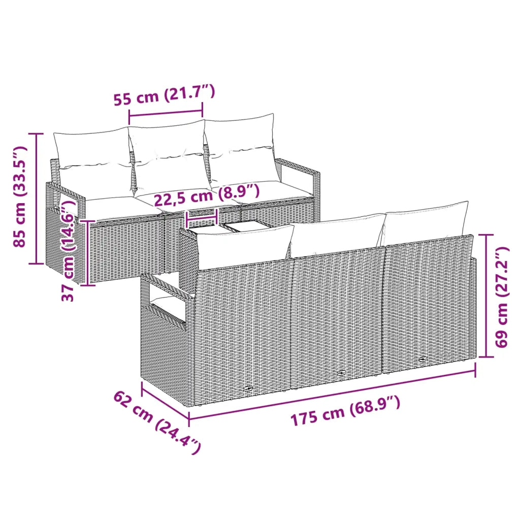 Set di divani con cuscino 7 pcs Marrone e Rosso polyrattan 3346274
