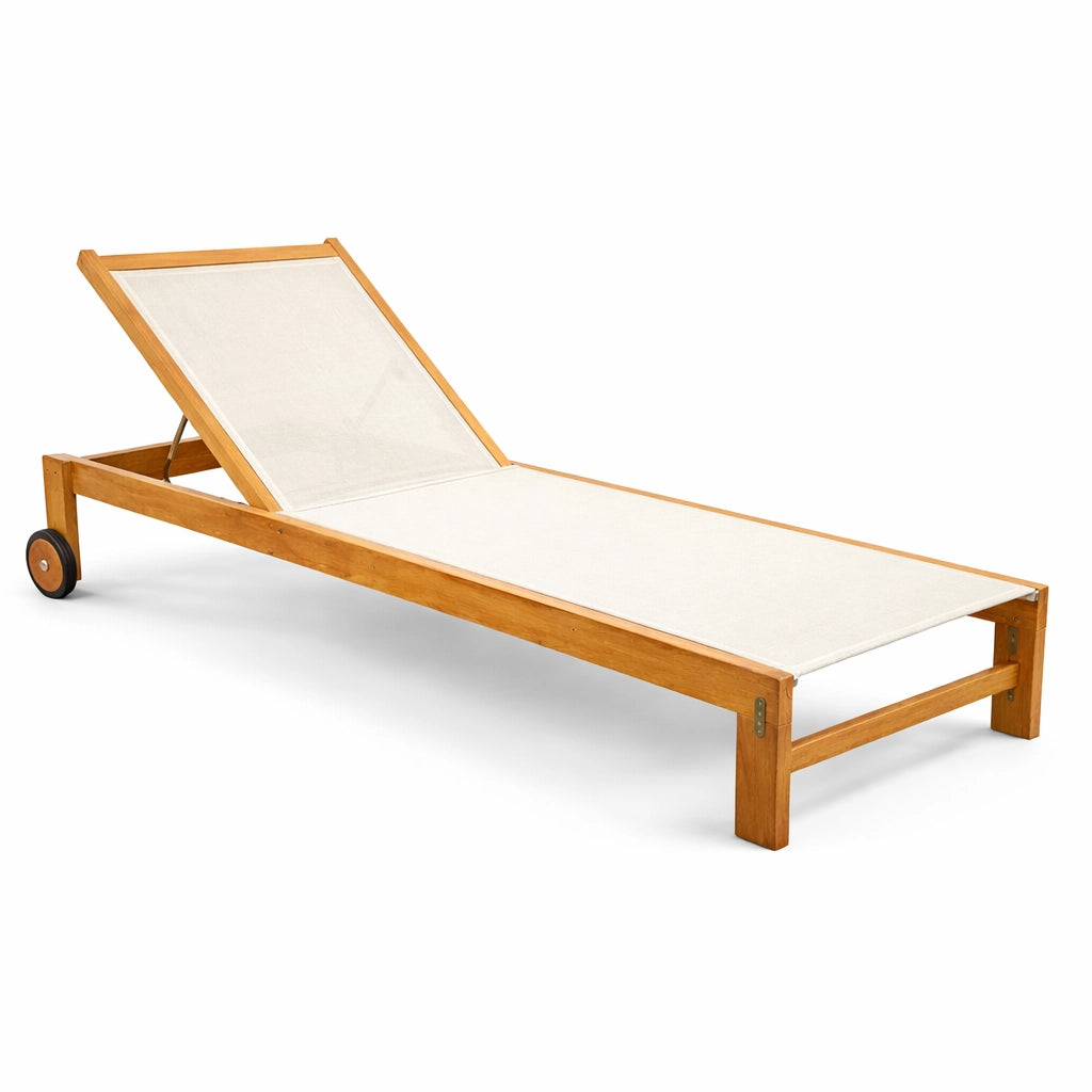 Set 2 Lettini Prendisole in Legno Teak con Ruote - Java Col. Beige