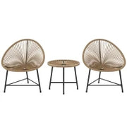 Set da Giardino 3 Pezzi in Rattan PE e Acciaio con 2 Sedie Ovali e Tavolino da Caffè, Nero e color Legno