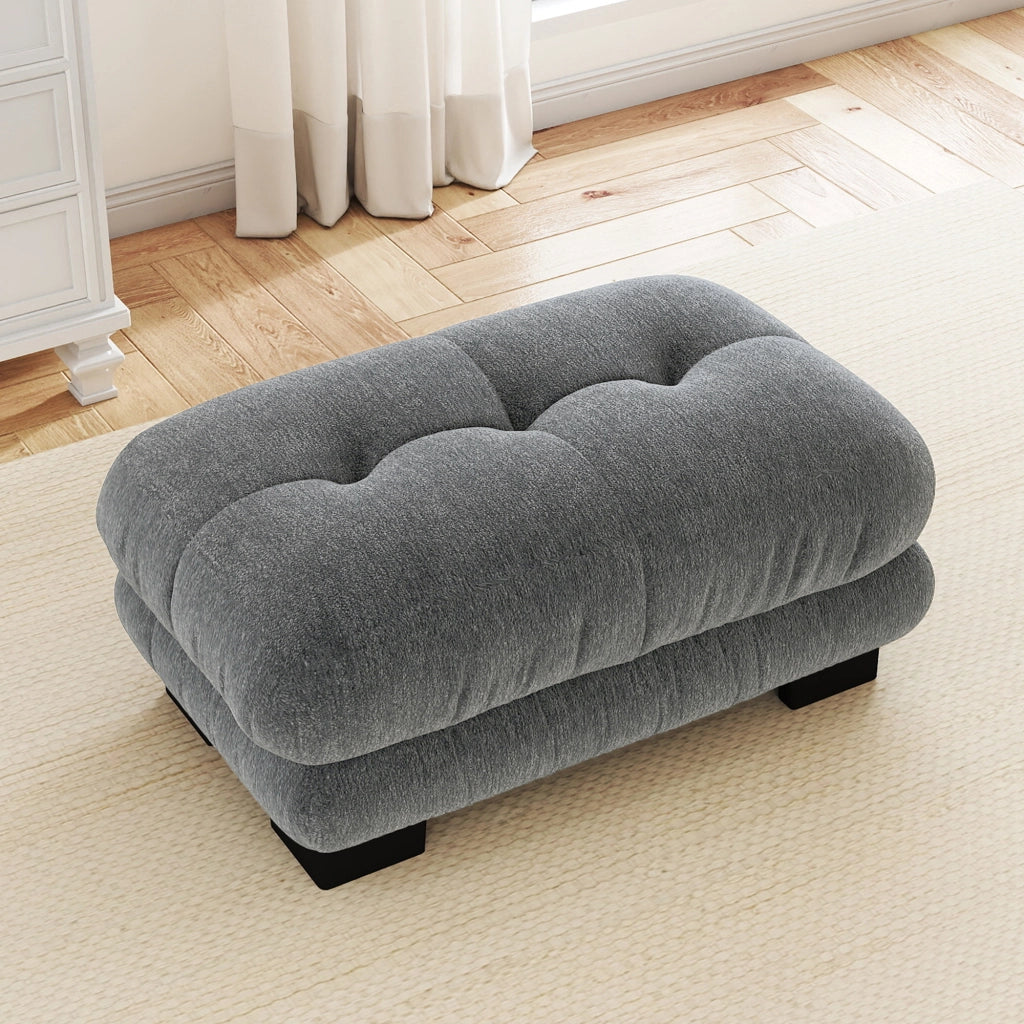 DIVANO modulare in chenille grigia con pouf mobili