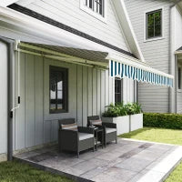 Tenda da Sole a Bracci Avvolgibile a Manovella in Metallo e Alluminio, 4x2.5m, Verde e Bianco