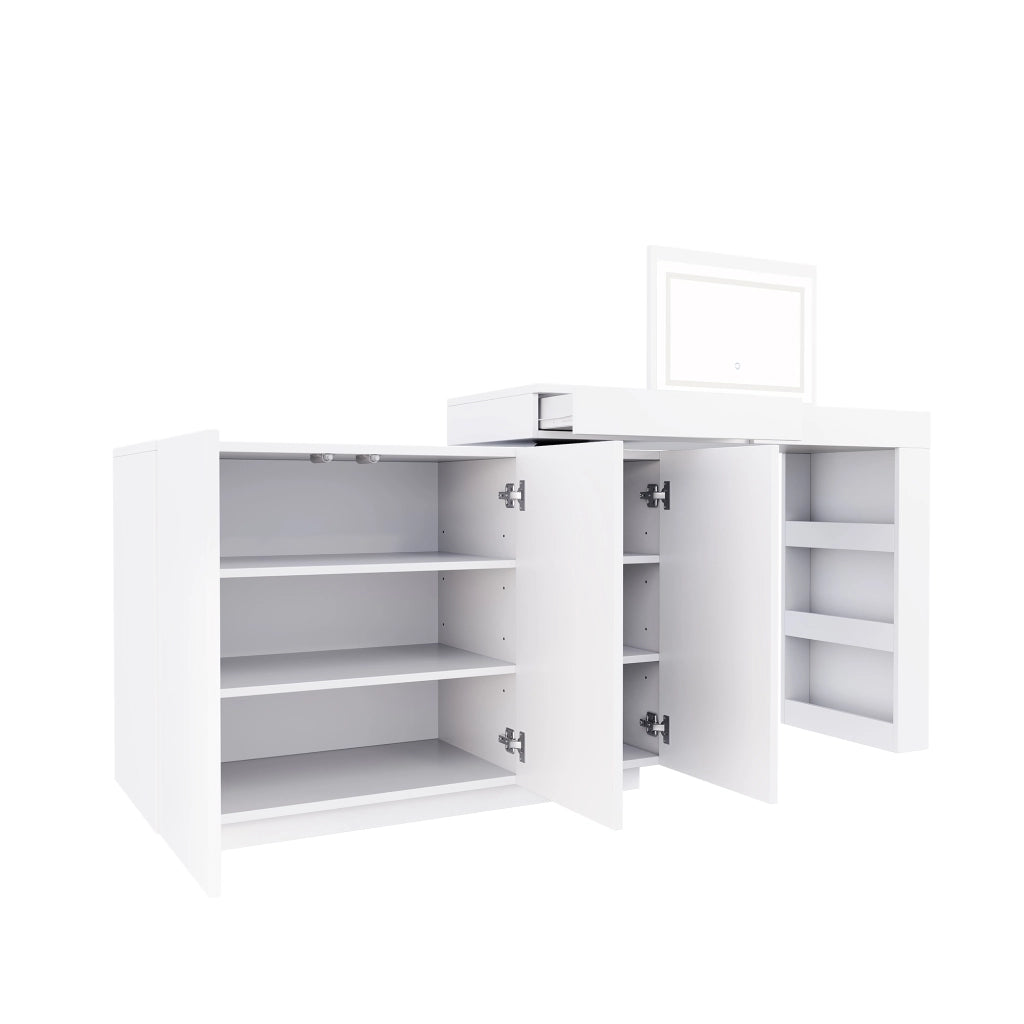 Tavolo da trucco angolare girevole con specchio LED, piano lucido bianco, 100¡Á40¡Á80 cm