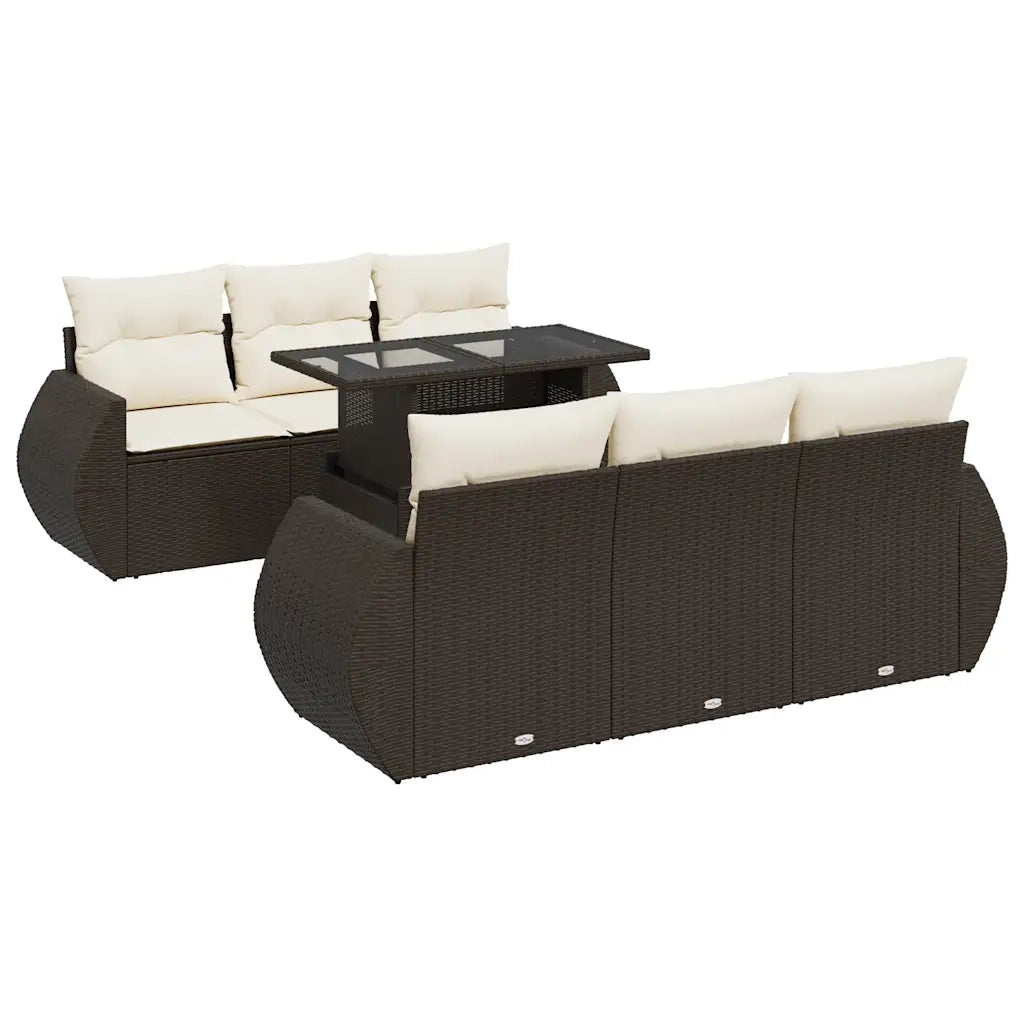 Set Divani da Giardino 7 pz con Cuscini Marrone in Polyrattan 3326584