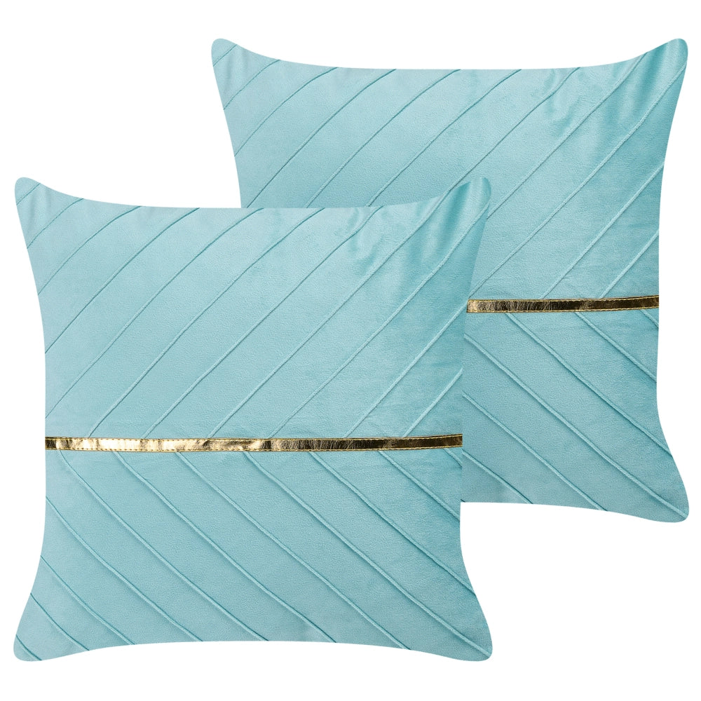 Set di 2 cuscini blu chiaro con dettagli dorati  45 x 45 cm glamour soggiorno camera da letto