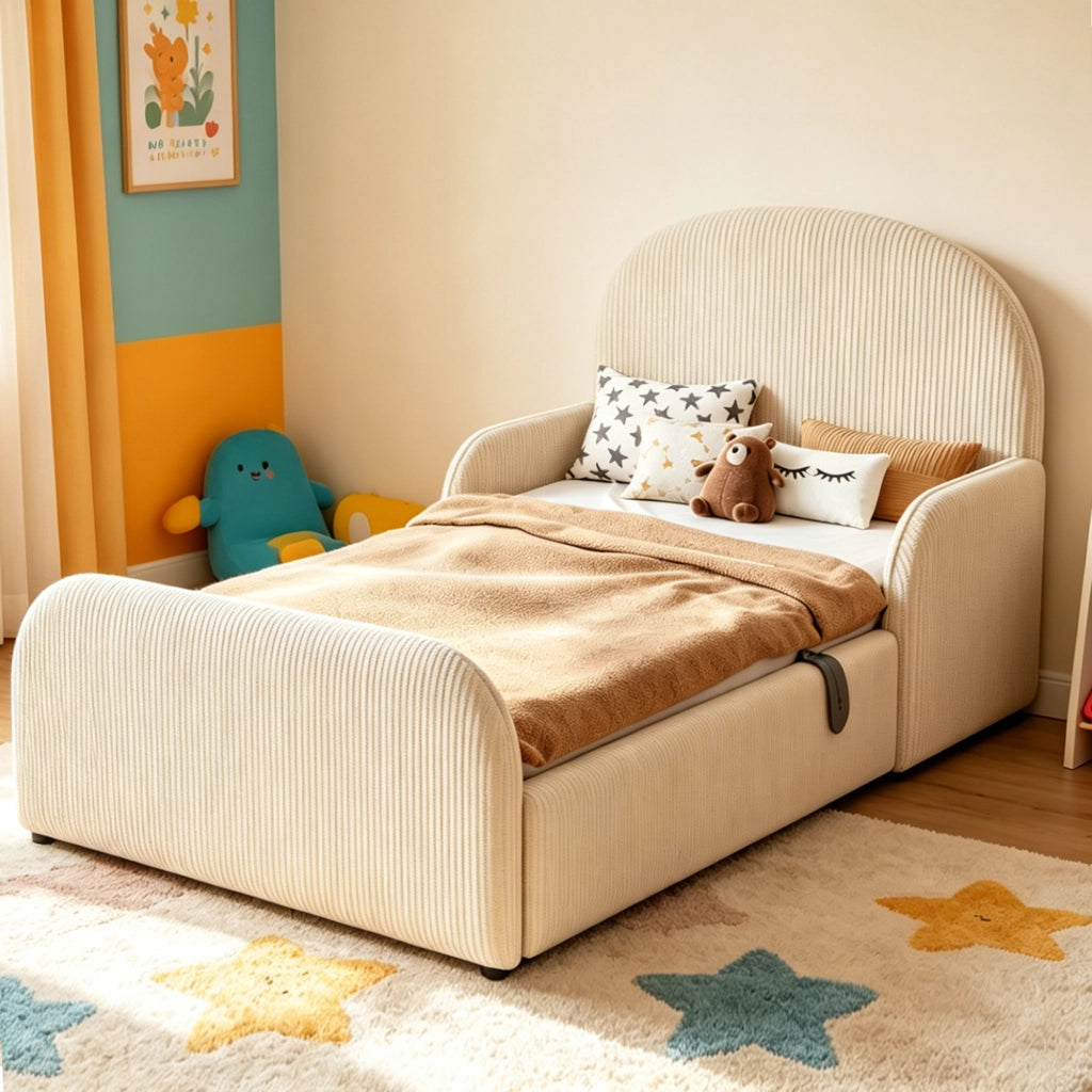 LETTO Polsterbett 90x200 cm con vano contenitore idraulico in velluto beige