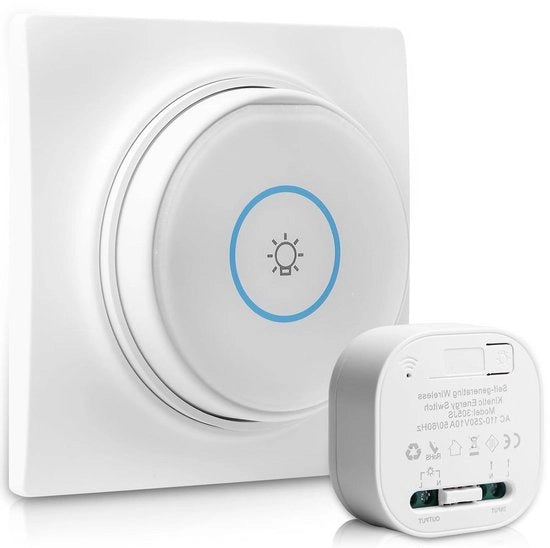 Sensore di luce wireless senza batterie autoalimentato - 100 m di portata - 43392 MHz trasmettitore RF - Interruttore di sicurezza e ricevitore controller 10 A (bianco)