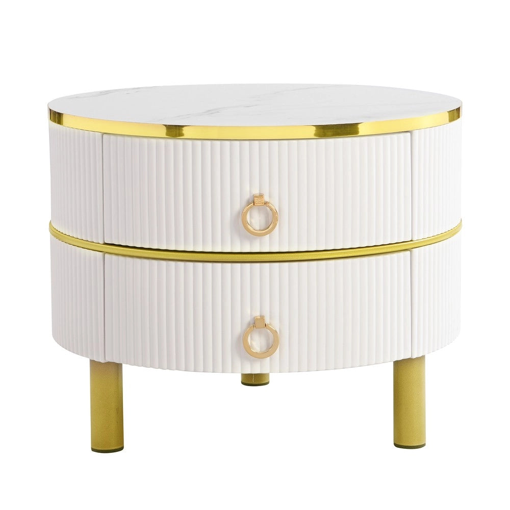 Tavolino da Caff¨¨ Rotondo Set 2 Pezzi ¨C MINIMAL ¨C MDF/Vetro Temperato, Bianco/Marrone, 70x70x45 + 50x50x40 cm