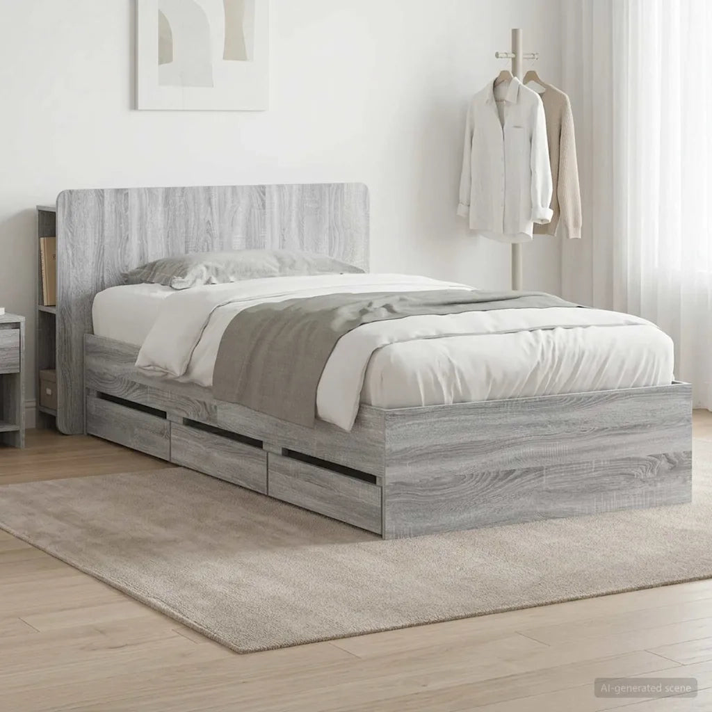 Telaio del letto con storage Sonoma grigio 90 x 190 cm