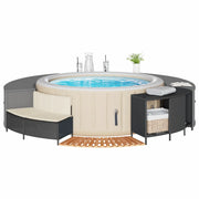Bordo per Spa Nero in Polyrattan e Legno Massello di Acacia 365612