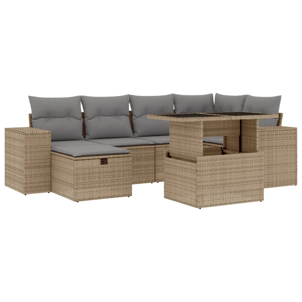 Set Divani da Giardino 7 pz con Cuscini Beige in Polyrattan