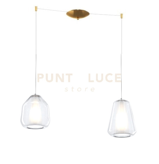 SOSPENSIONE OTTONE SAT. 2 LUCI SPOSTABILE VETRI BETA + GAMMA TRASPARENTI 1176OS-S2 S BG-TR