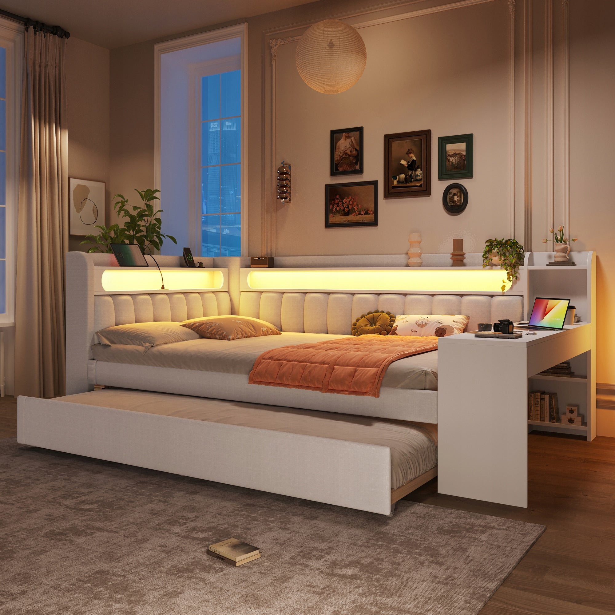 Letto imbottito matrimoniale - Xylo - 140x200 - Bianco - LED, USB