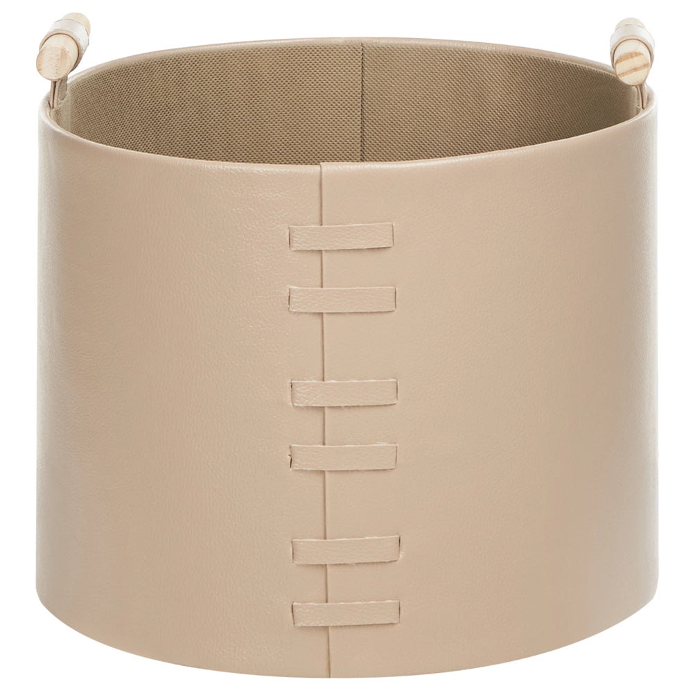 Set di 3 cesti portaoggetti fatti a mano con manici in ecopelle beige