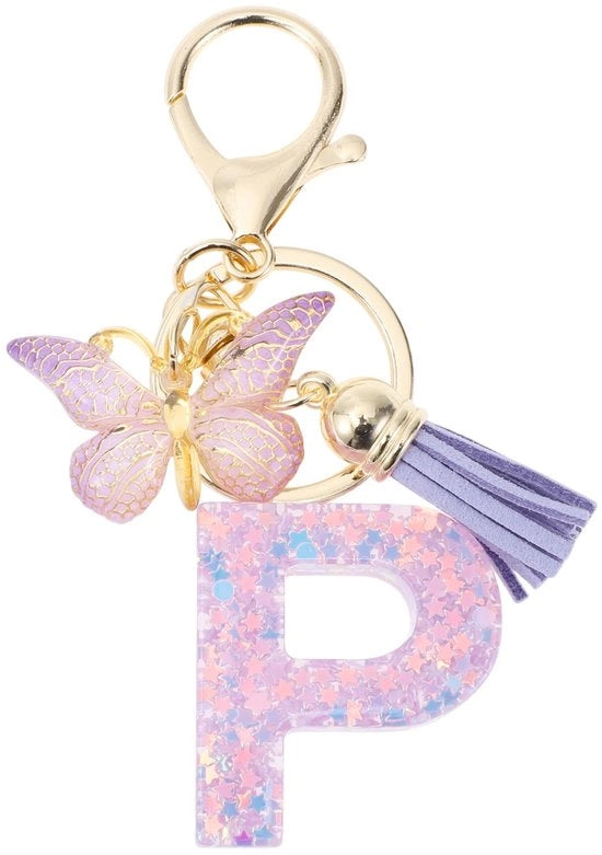 Sleutelhanger con Farfalla - Sleutelhanger per Ragazze - Sleutelhanger con Lettera P - Regalo per Donne - Cera Sostenibile - Lunghezza Totale 9,3 cm