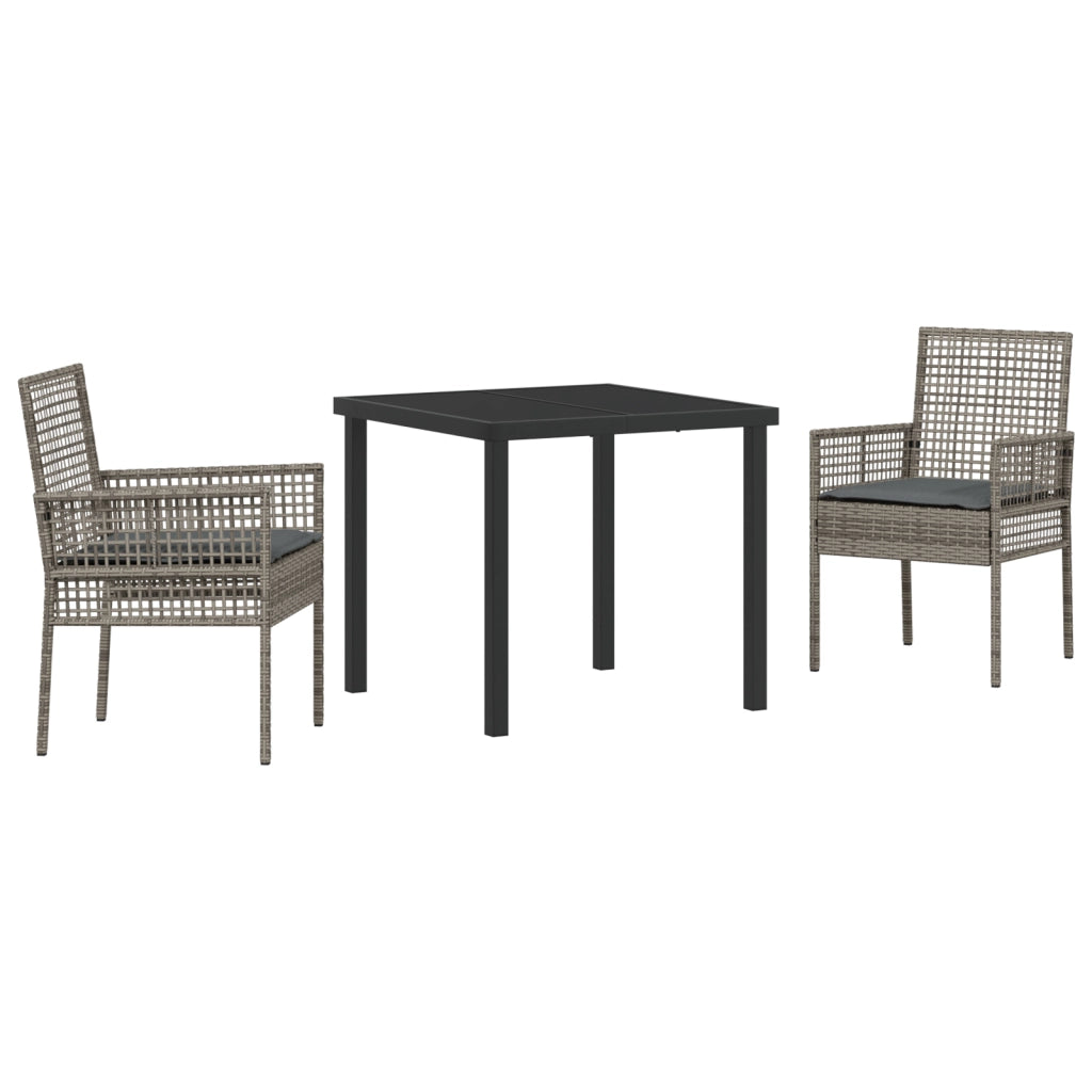 Set da Pranzo da Giardino di 3 Pezzi con Cuscini Grigio Polyrattan