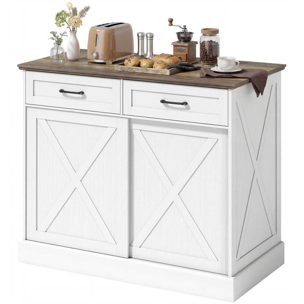 Mobile cucina isola centrale con 2 cassetti 2 ante scorrevoli ripiano regolabile ¨C Xylo ¨C Bianco