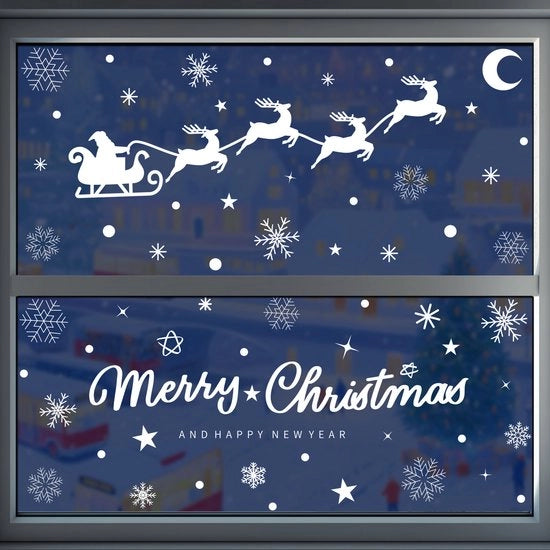 Decorazione di Natale, rendere, fiocchi di neve, adesivi statici, 190 elementi diversi, set di decorazione creativa, luna, casetta di neve di Natale adesivi