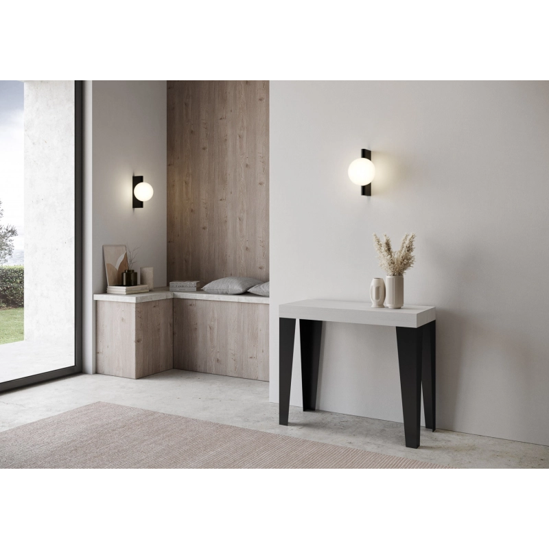 Consolle allungabile 90x40/196 cm Flame Small Premium telaio Antracite - Bianco Frassino