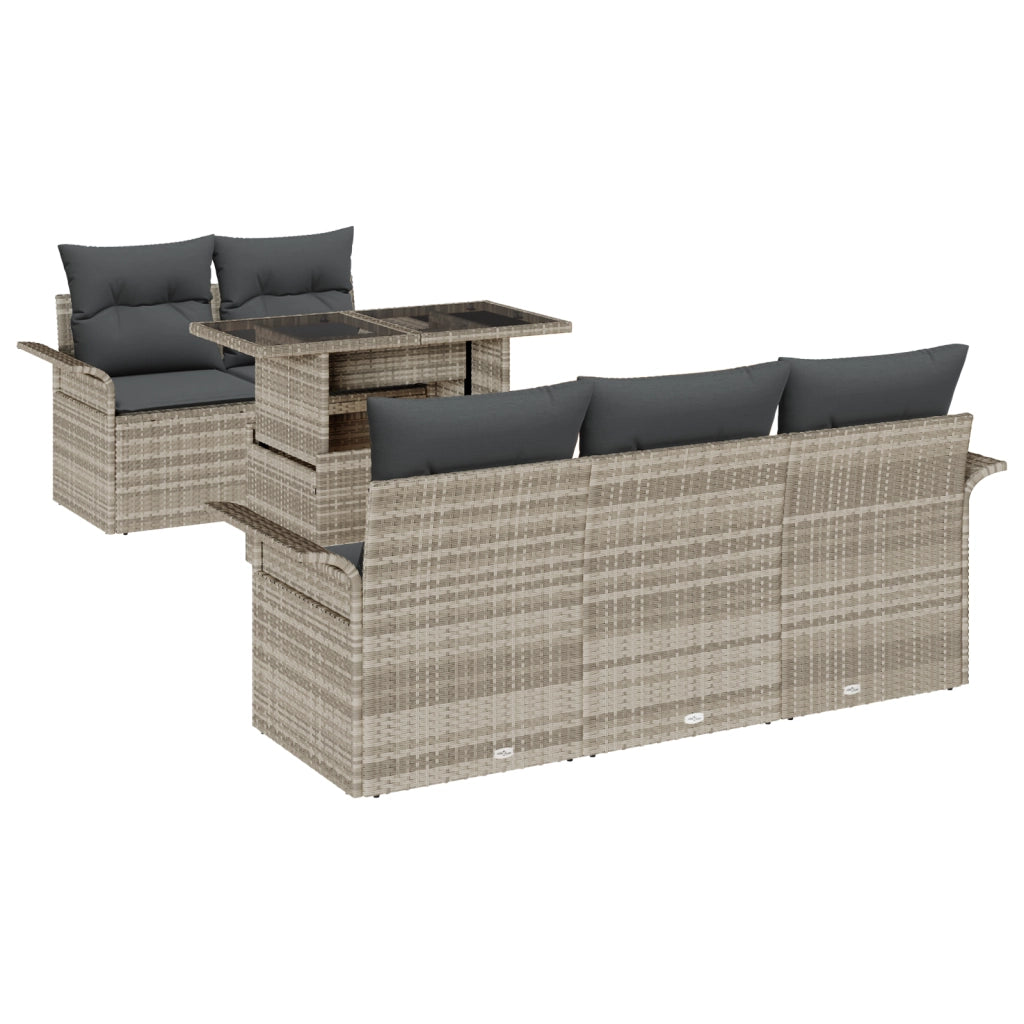 Set di SofÃ  da Giardino  6 Pezzi con Cuscini Grigio Chiaro Polyrattan