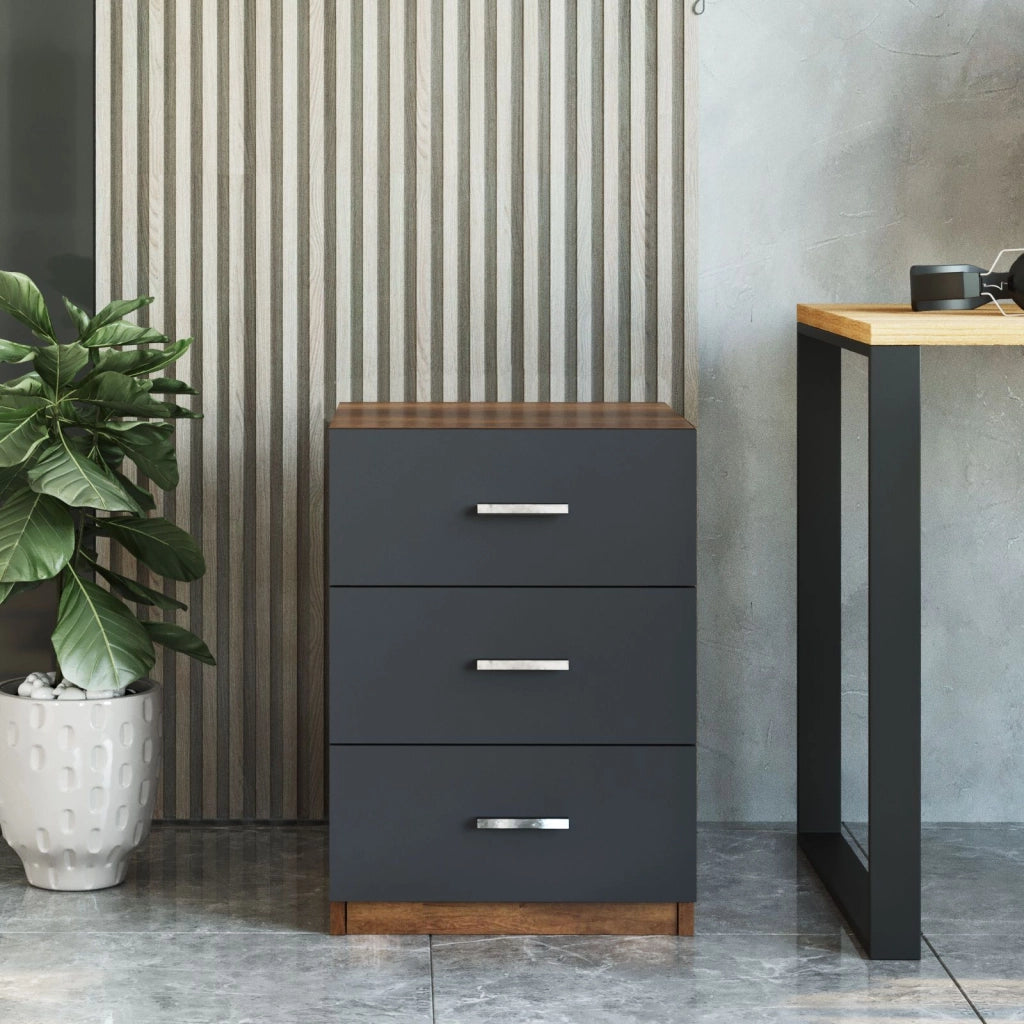 Trecate, Cassettiera 3 Cassetti, 45x47x62h cm Nero Antracite