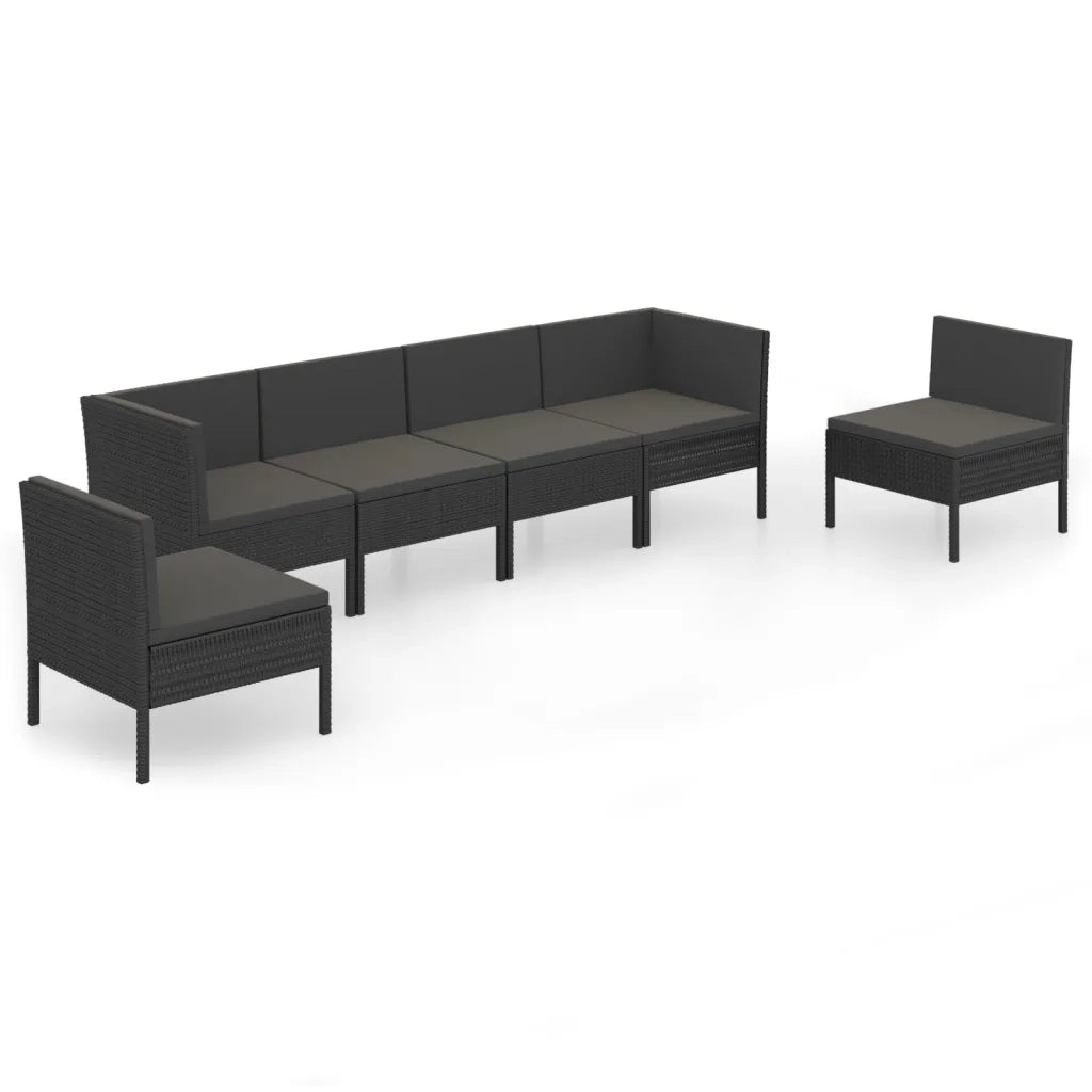 Set Divani da Giardino 6 pz con Cuscini in Polyrattan Nero cod mxl 38305