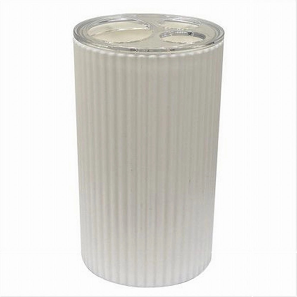 Trade Shop - Portaspazzolini Bicchiere Accessorio Per Arredo Bagno Bianco Rigato 3 Fori 79162 -