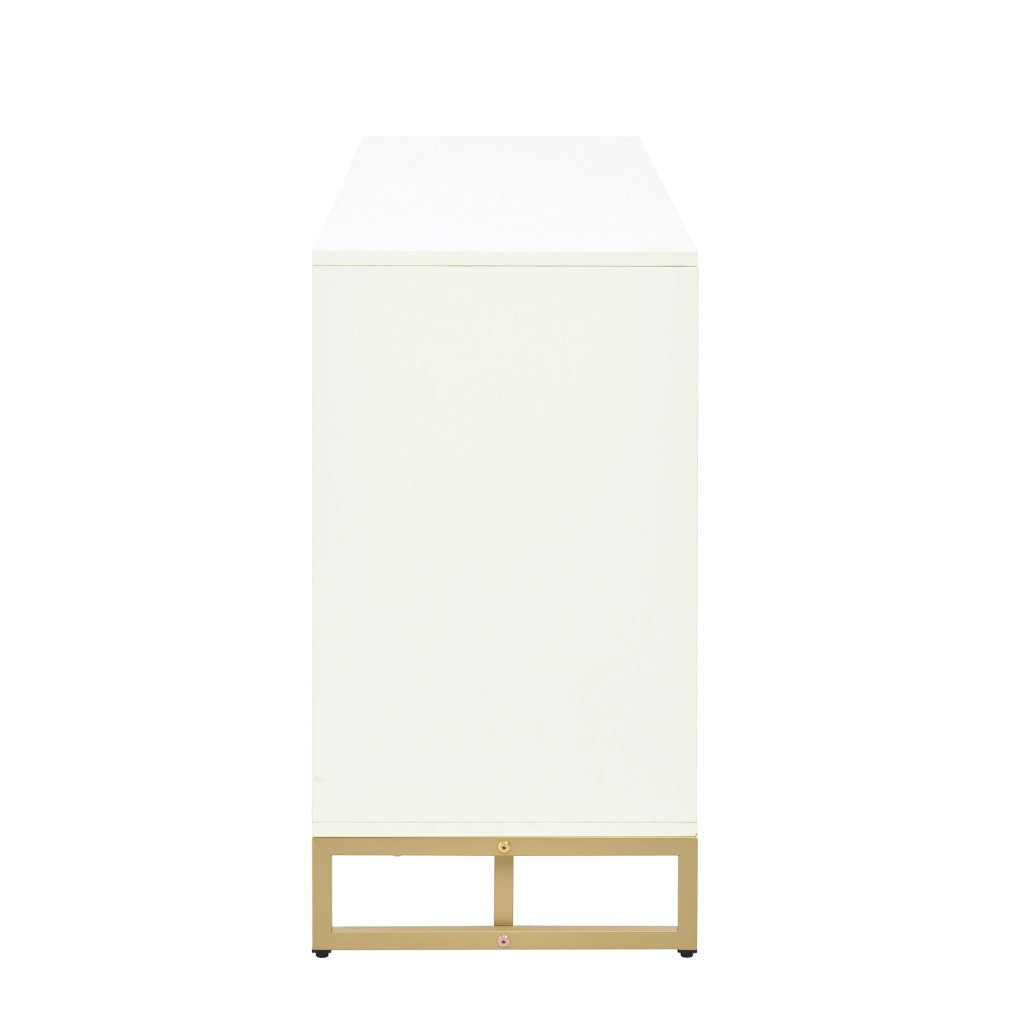 Credenza con Motivo a Spina di Pesce ¨C MINIMAL ¨C Bianco, 2 Ante, 3 Cassetti
