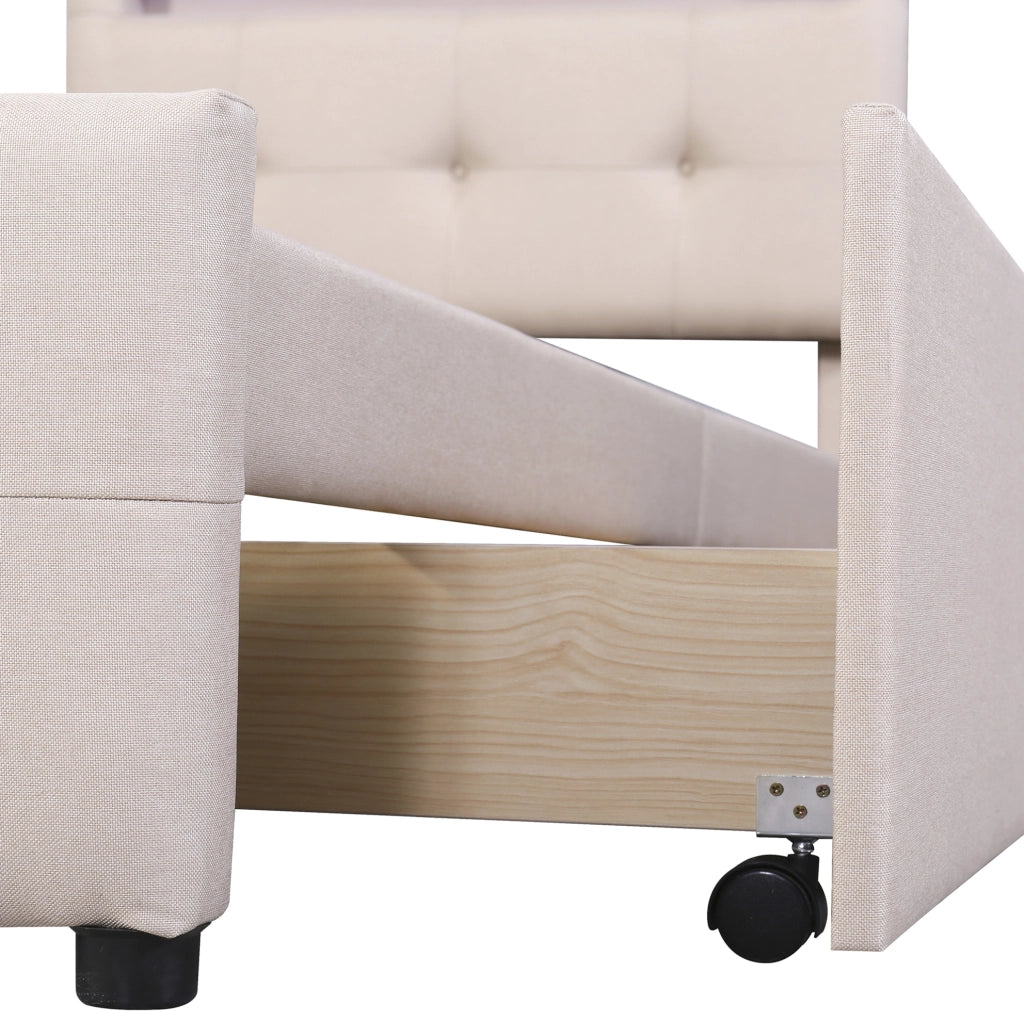 Letto imbottito beige 90 x 200 cm con LED, 2 cassetti e testiera regolabile