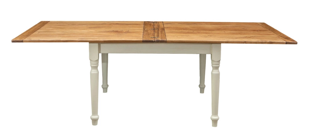 Biscottini Tavolo allungabile a libro Country legno massello di tiglio struttura bianca anticata piano naturale. Made Italy