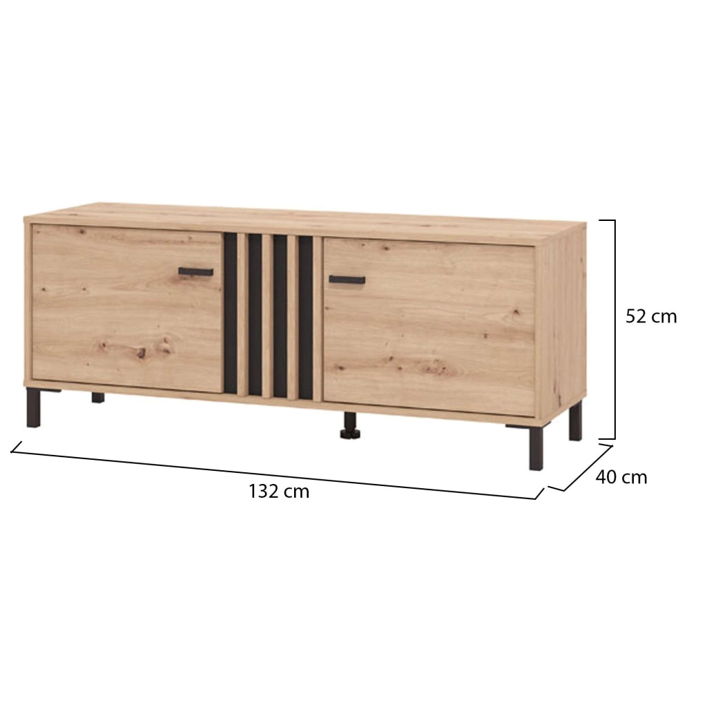 Forte, Mobile Porta tv un Ripiano, 131.5x40x52h cm Marrone Rovere Nodi