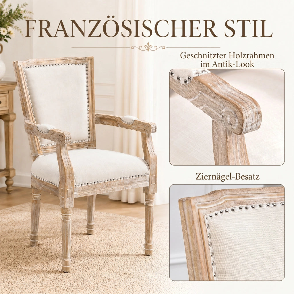 Sedia da pranzo in legno ¨C zephmum ¨C crema, stile retr¨°, 54.5x59x96 cm