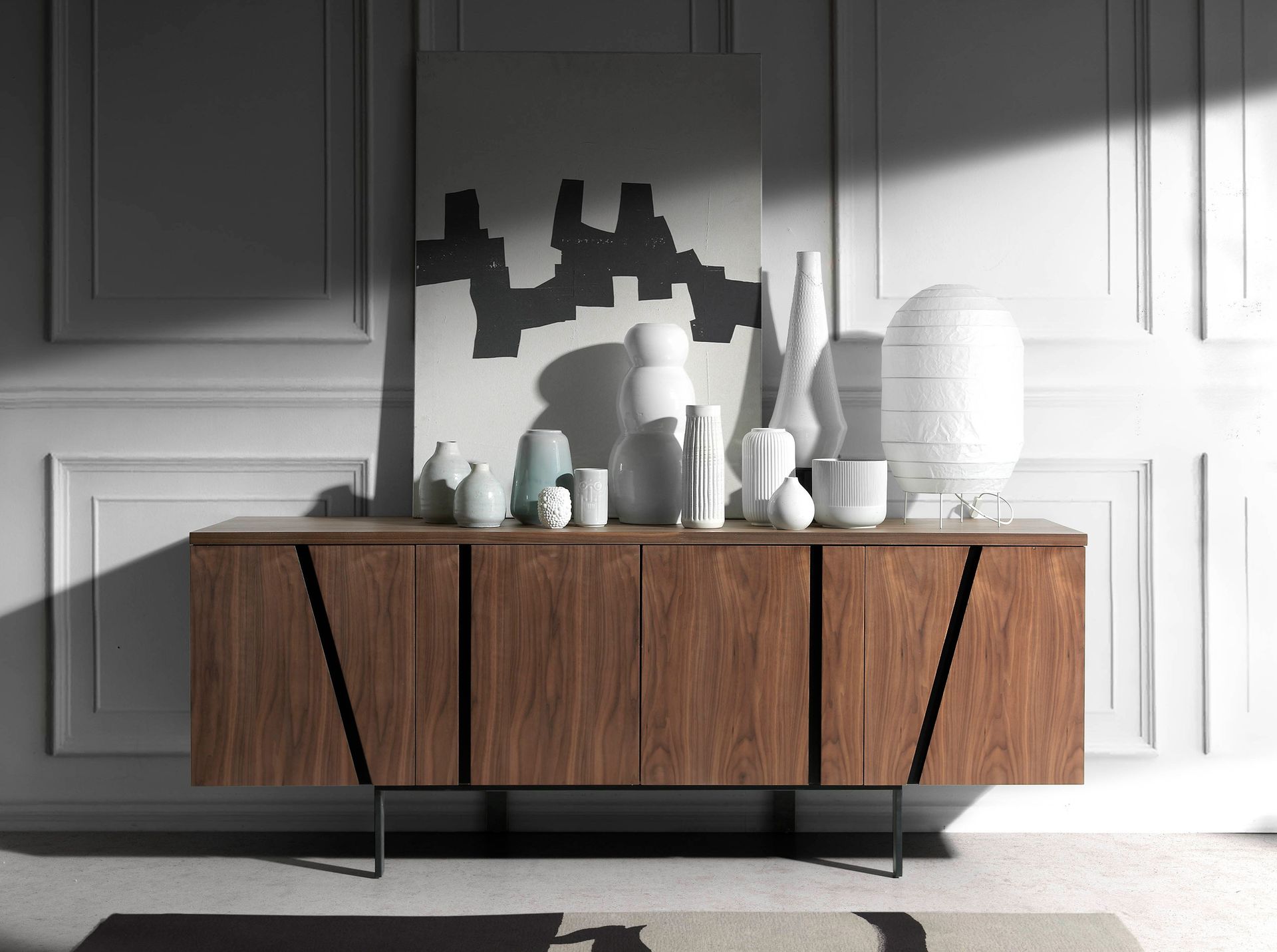 Credenza noce e acciaio nero