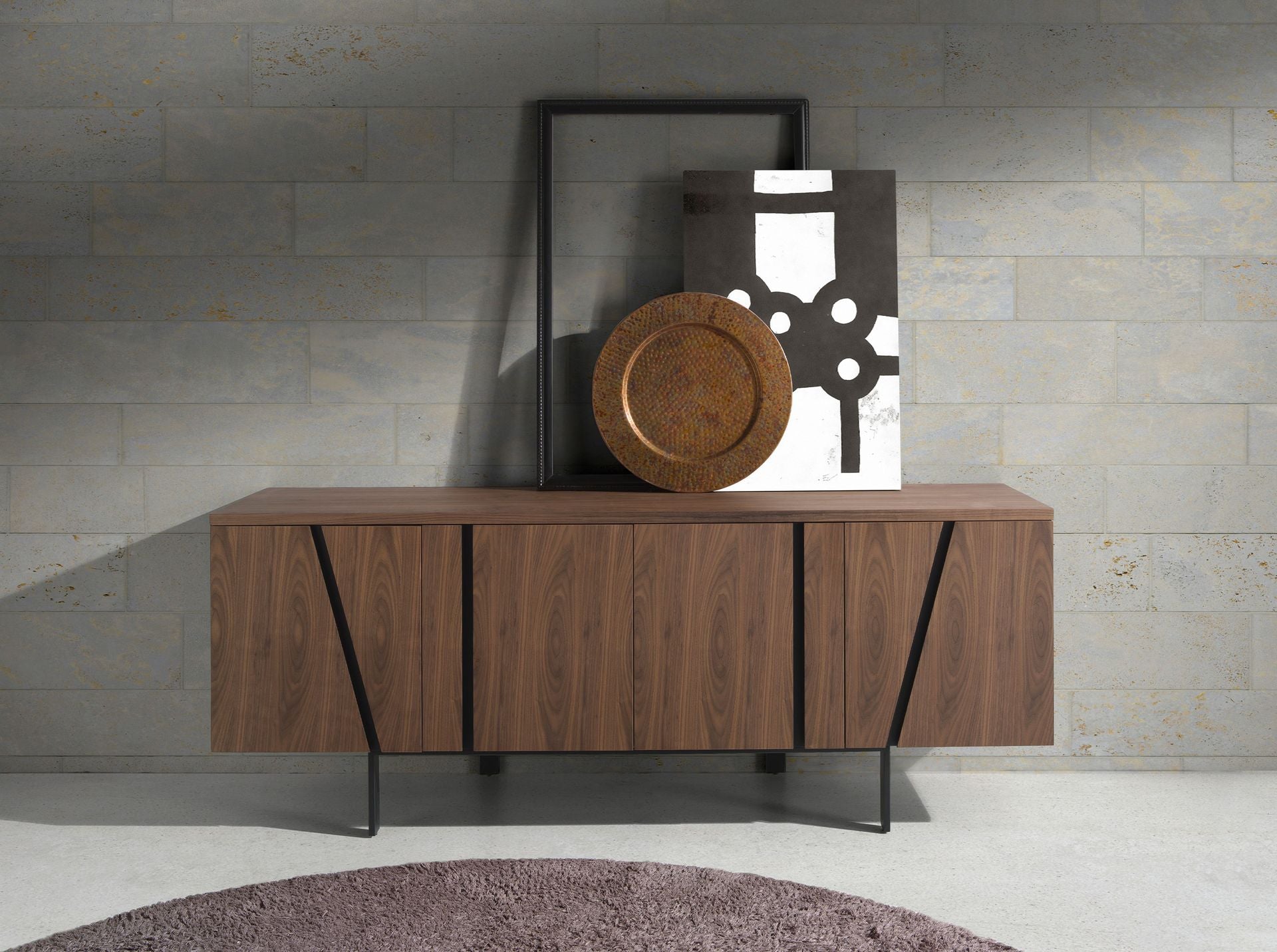 Credenza noce e acciaio nero