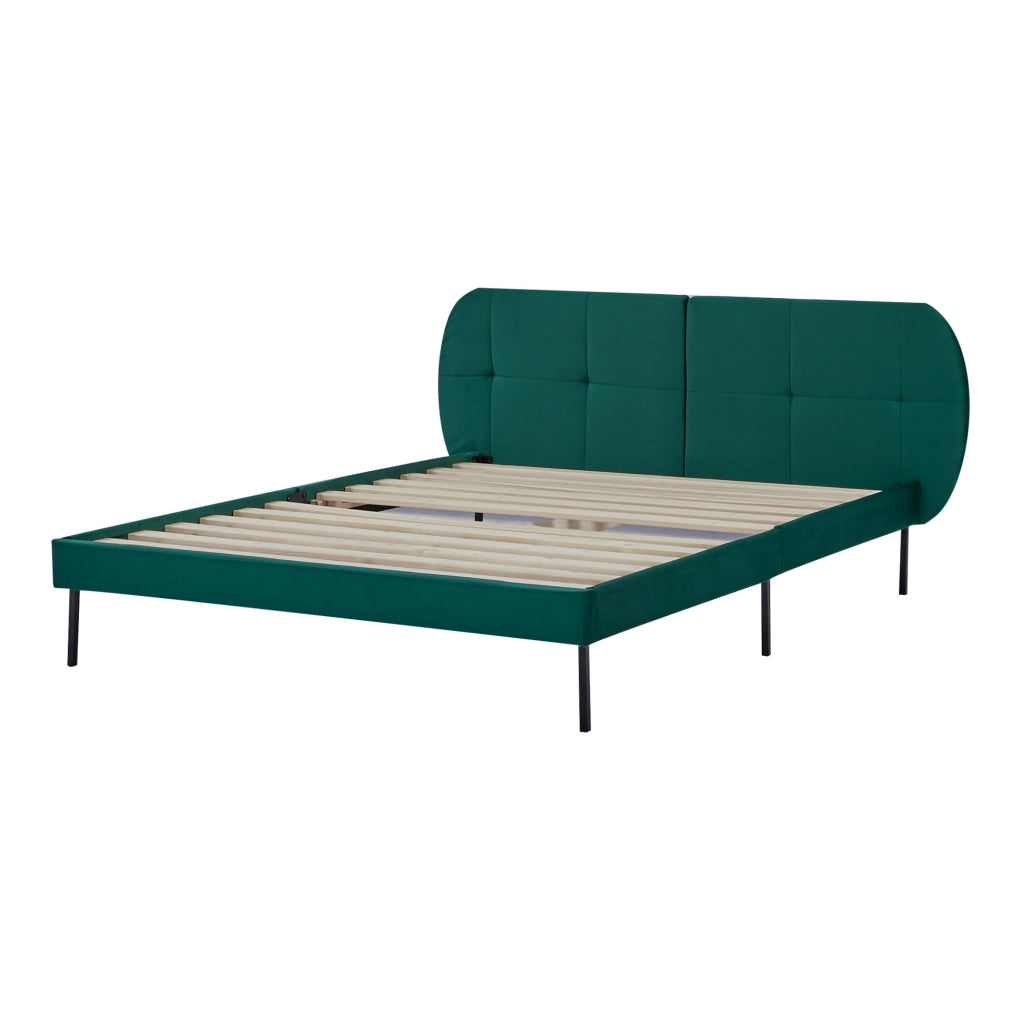 Letto Francese Porvoo 140x200 cm Testiera Imbottita Rivestimento in Velluto - Verde Scuro [en.casa]