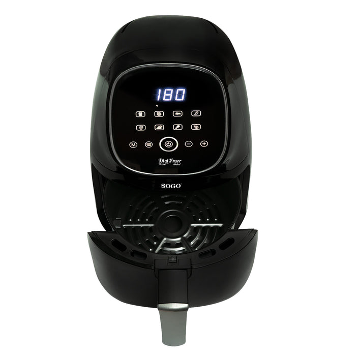 SOGO Friggitrice ad Aria 2L 1000W – Cottura Sana, 80% di Grassi in Meno, Display LED Touch, Timer 60 Min, Temperatura Regolabile 65200°C, Antiaderente