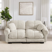 Divano modulare in chenille con cuciture trapuntate 190x86x90 cm; cachi chiaro