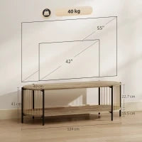 Mobile TV Stile Bohemien fino a 55 Pollici con Design in Corda di Carta e 2 Ripiani Aperti 124x43,5x41 cm Naturale
