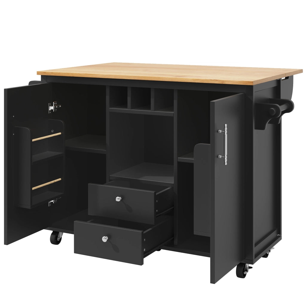 Carrello da cucina con 2 Cassetti; 2 Ante; Ripiani; Portasciugamani e Piano Pieghevole; in MDF; 137;9x45x92 cm; Nero