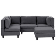 Divano componibile a 4 posti imbottito in tessuto grigio scuro gambe nere lato destro con ottomana stile moderno