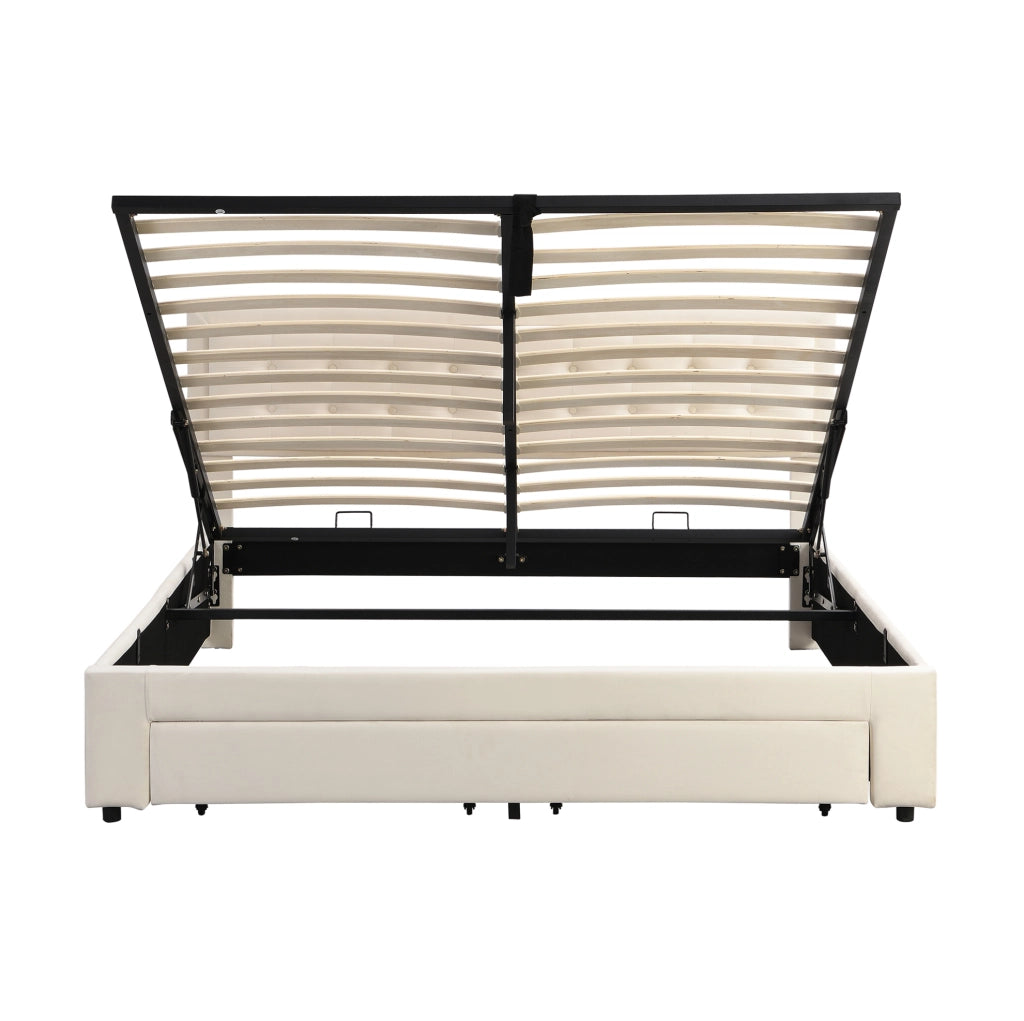 Letto matrimoniale contenitore con cassetti; testiera regolabile; velluto; 180x200 cm; beige