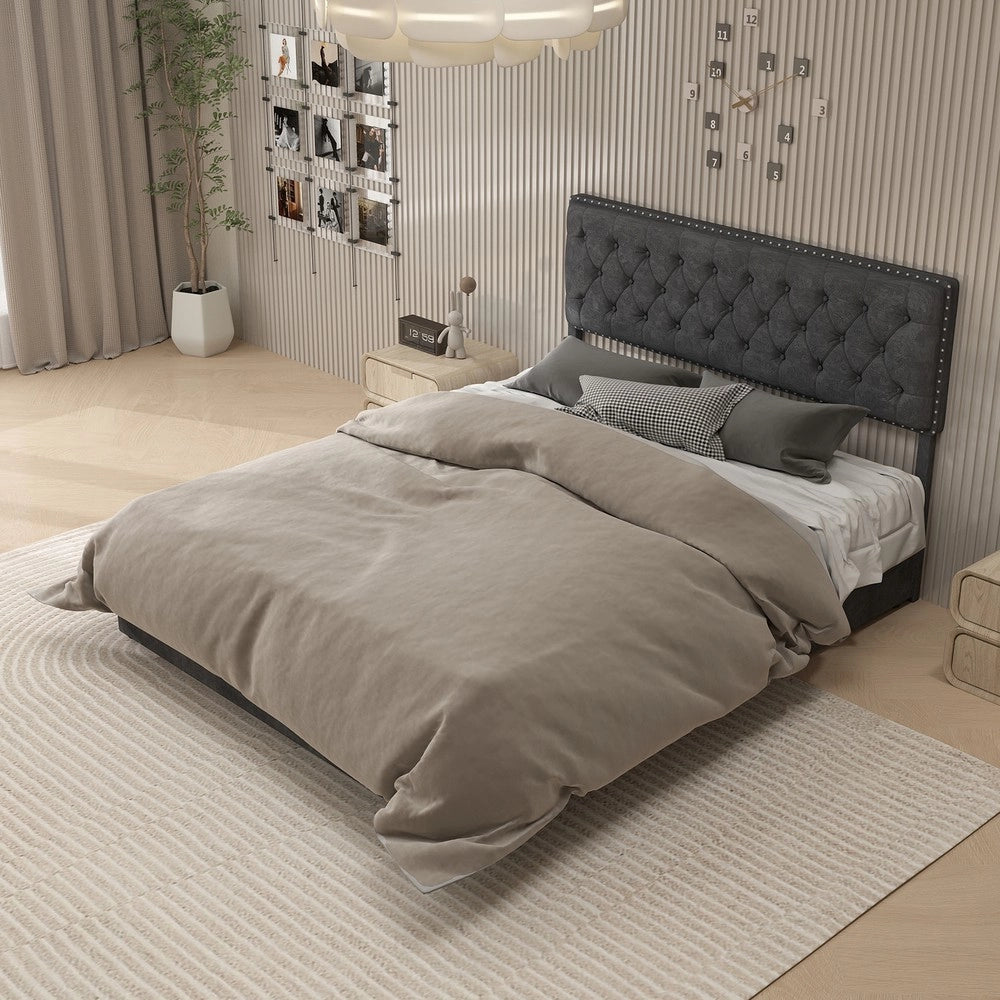 Letto Contenitore Imbottito ¨C MINIMAL ¨C Grigio 160x200 con Testiera, Idraulico